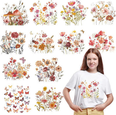 Dtf Transfers Ready to Press - 12 Pcs Flower Iron on Transfers for T-Shirts Boho