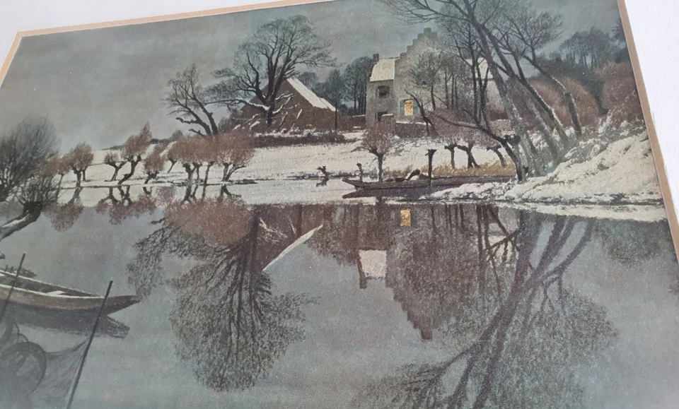 Gemälde Druck gerahmt Glas signiert Max Clarenbach winterliche Dämmerung 1905 - Bild 3 von 4