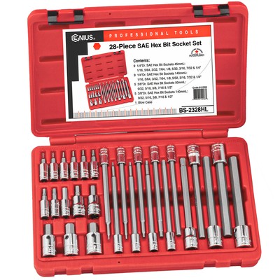 Genius Tools 28 Piece 1/4" & 3/8" Dr. SAE Hex Bit Socket Set - BS ...