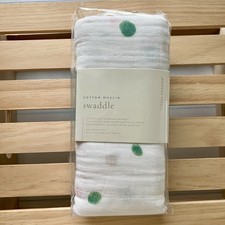NIB Little Unicorn Party Dots Cotton Muslin Swaddle Blanket 47"x47"