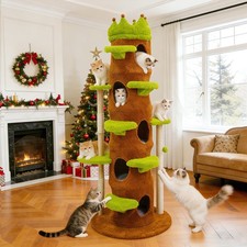 73.6" Large Cat Tree Wooden Tower Multi-Level Condo Furniture w/ Scratching Post