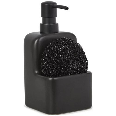 Ceramic Liquid Soap Dispenser with Sponge Holder Black Bathroom Organizer NEw..
