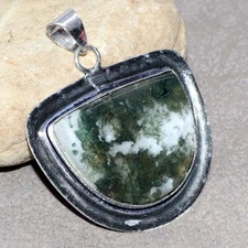 925 Silver Plated Moss Agate Pendant Handmade Gemstone Jewelry Size 2" GW