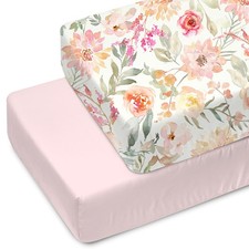 Baby Girls Crib Sheets  2 Pack Floral  Solid Pink Ultra-Soft Bedding for Cr...