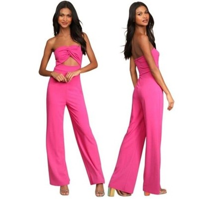 Lulus Women's All That She Wants Pink Strapless Cutout Straight Leg Jumpsuit S