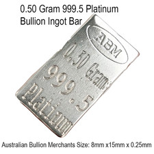 0.50 Grams 999.5 Fine Solid Platinum Certified Bullion Ingot Bar ABM Certifiers 4516.85 per troy oz