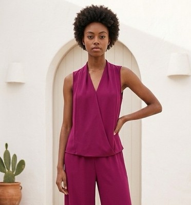 NWT Three Eighty Two Women s Monroe Surplice Garnet/Maroon Sleeveless Top - M