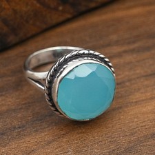 Blue Chalcedony Gemstone Handmade 925 Solid Sterling Silver Jewelry Ring