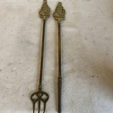 Vintage Brass Poker & Toasting Fork With Ships Finials 