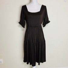 Puff Sleeve Square Neck Long Dress for Women, Fits Small to Medium,Brown