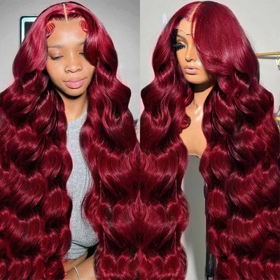 28 Inch 99j Burgundy Lace Front Wigs Human Hair Red Burgundy Wig