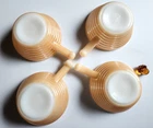 4 vtg FIREKING Peach Luster lustre ware Beehive Handle Soup Bowls Anchor Hocking