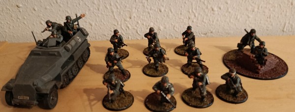 Bolt Action German SdKfz 251 Hanomag half track and infantry platoon Painted