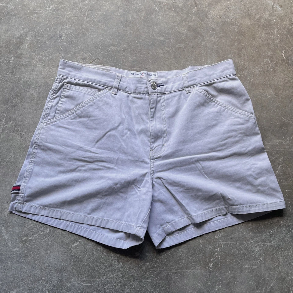 Pantalones Cortos Tommy Hilfiger DE COLECCIÓN 10 Adultos 32” Gris Claro Pantalones Cortos Tiro Alto Para Mujer Y2K Foto 2 de 4