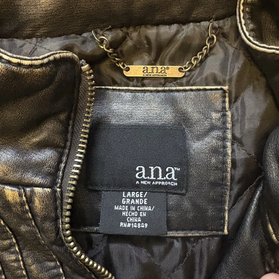 A.N.A. Chaqueta de piel sintética metálica marrón dorada talla grande para mujer Foto 4 de 4