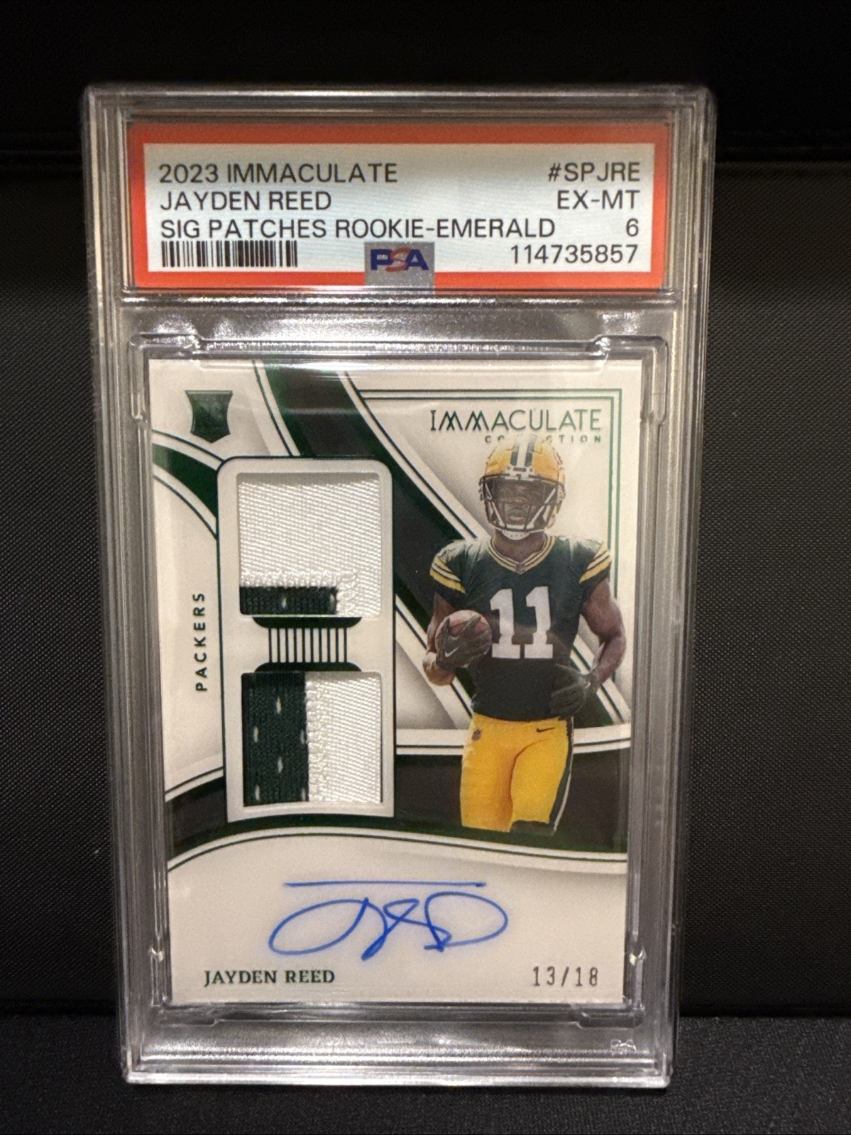 Jayden Reed Panini Immaculate Collection Immaculate Signature Patches Rookie #SPJRE Emerald