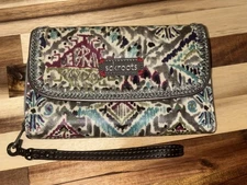 Sakroots Wristlet Wallet – Multicolor Boho Print, Zip & Snap, Card Slots