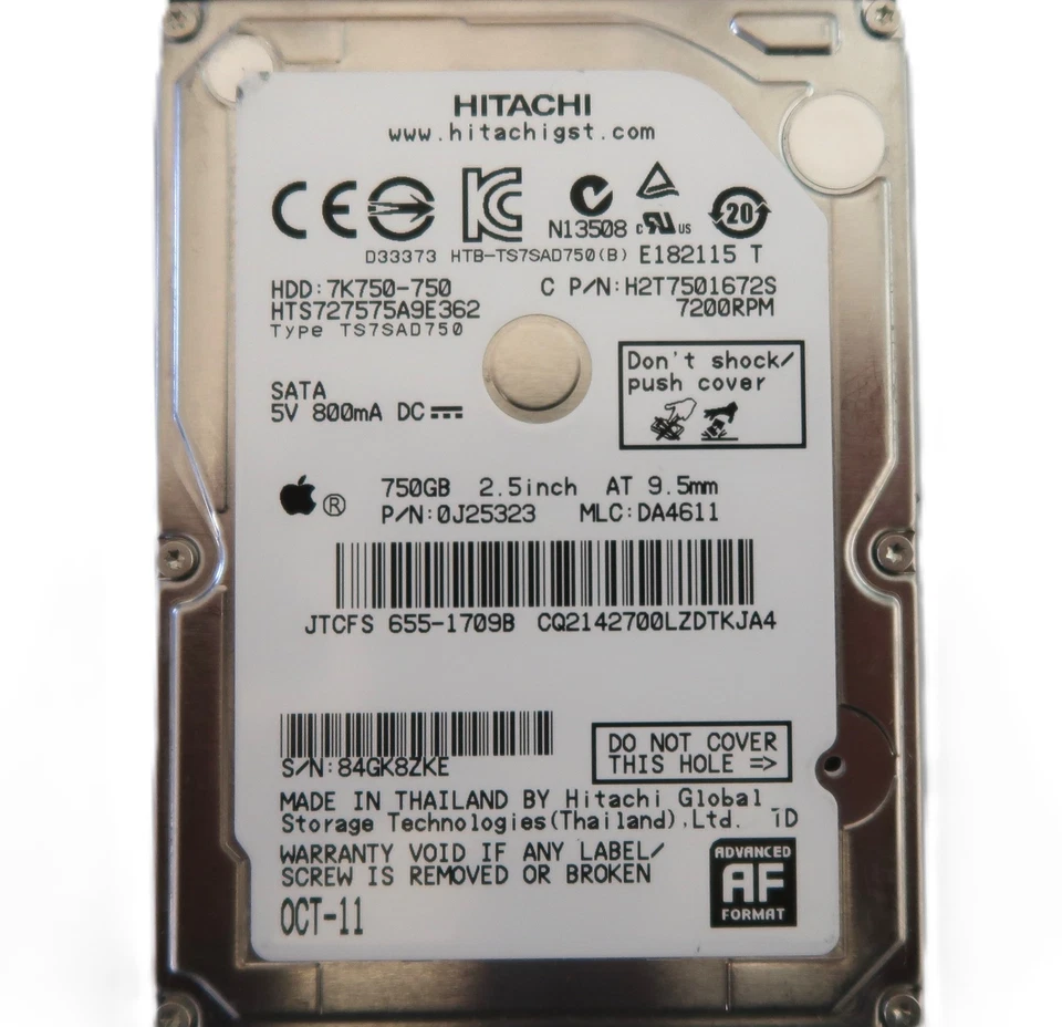 Hitachi HTS727575A9E362 0J25323 DA4611 (84G) Thailand 2.5" 750gb Sata HDD OCT-11 - Image 2 of 4