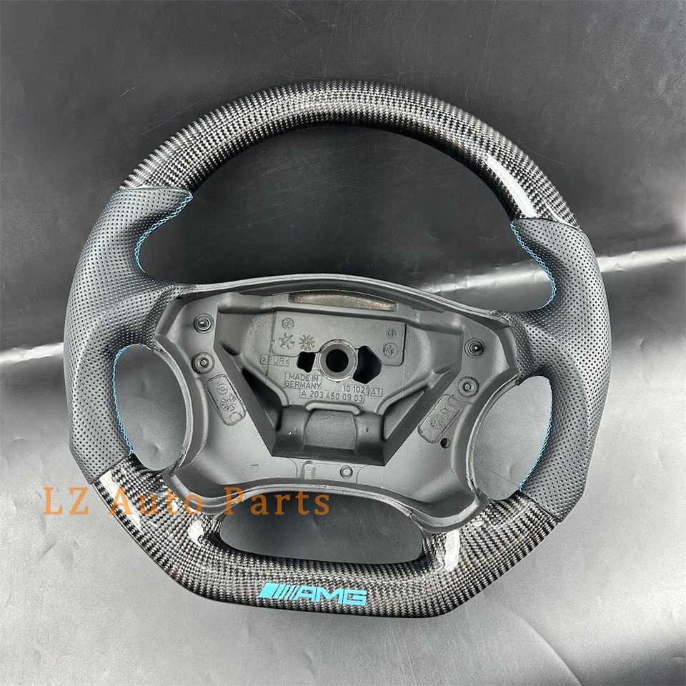Black Carbon Fiber Leather Steering Wheel for 2002-2005 Mercedes-Benz C200 W203 - Image 2 of 4