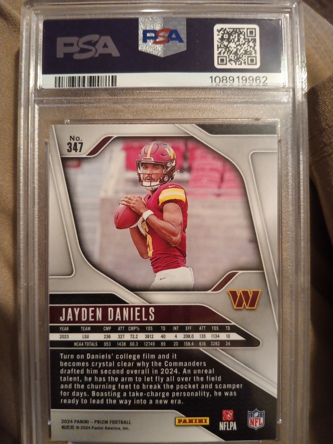2024 Jayden Daniels Panini Prizm #347 PSA 9 MINT view 2