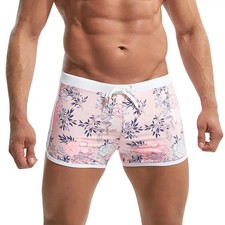Men's Swim Boxers Camouflage Print Drawstring Beachwear Trunks Casual Bathing Su