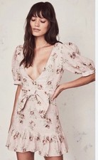 LoveShackFancy Lena Linen Cute Bow Vintage Barbie Ruffled Pink Rose Dress S $398