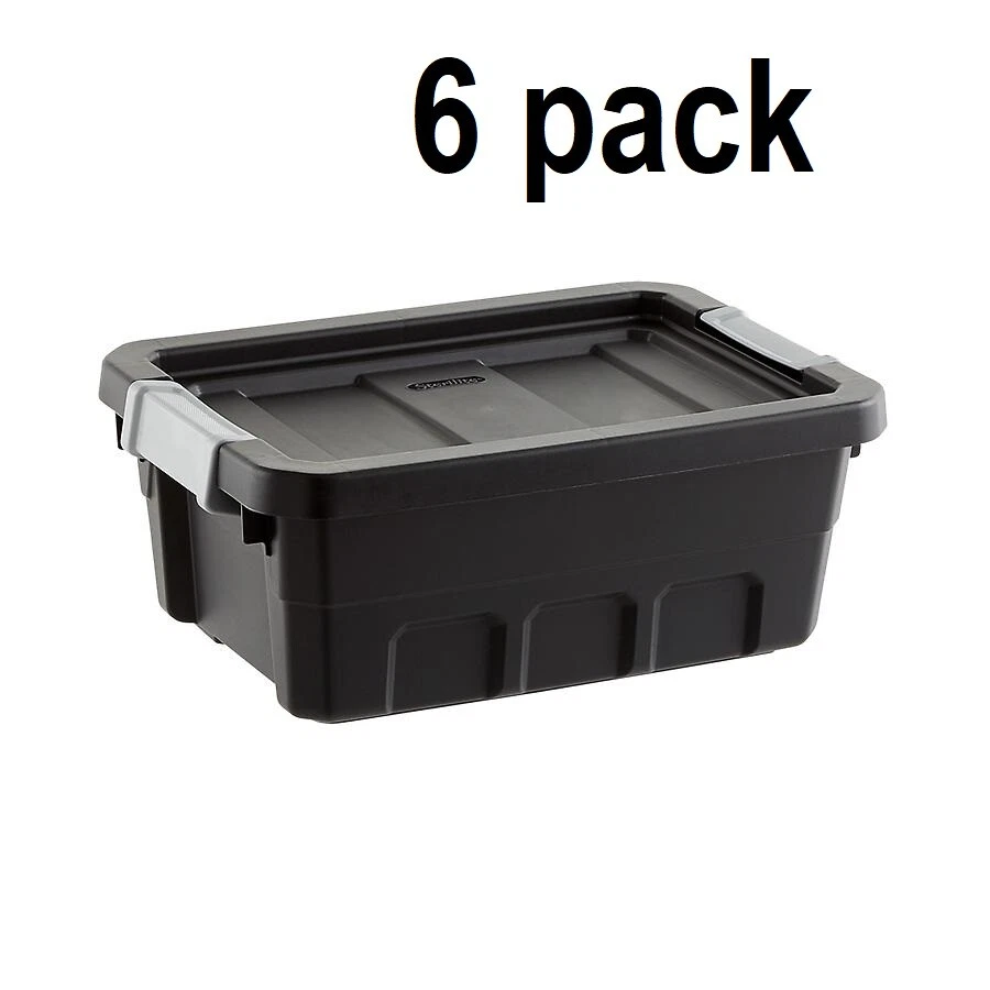 Sterilite Stacker Rugged Tote STORAGE BOX CONTAINER Locking Black 4-Gallon 6 ct - Image 3 of 4