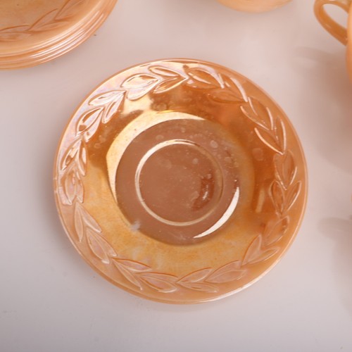 Vintage Fire King Laurel Leaf Peach Lustre 4 Cups and 7 Saucers Tea Coffee - Picture 7 of 9