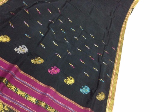Om Vintage Indian Sari Art Silk Zari Thread Woven Black Saree Fabric Y11654 - Picture 7 of 12