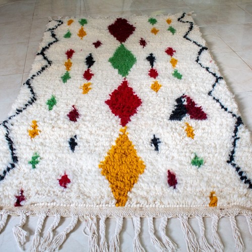 Morrocan Rug Berber Geometric Multicolor Azilal Handmade Moroco Wool Beni Rug - Picture 3 of 10