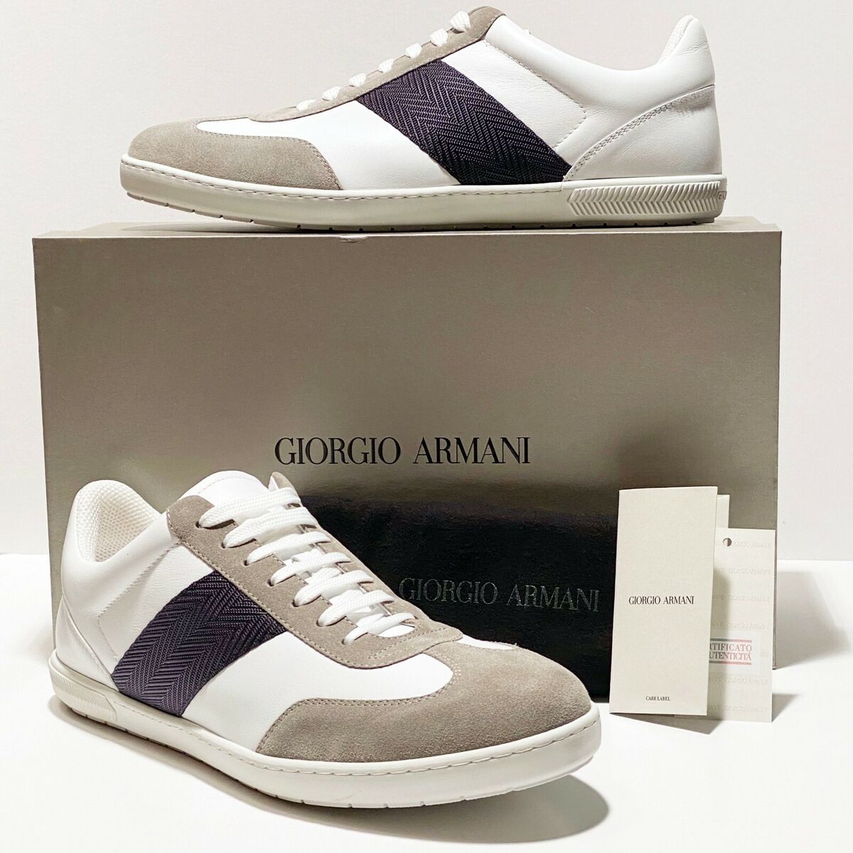 NEW Giorgio ARMANI White Blue Grey Leather Dress Men's NEW Giorgio ARMANI White Blue Grey Leather Dress Men's