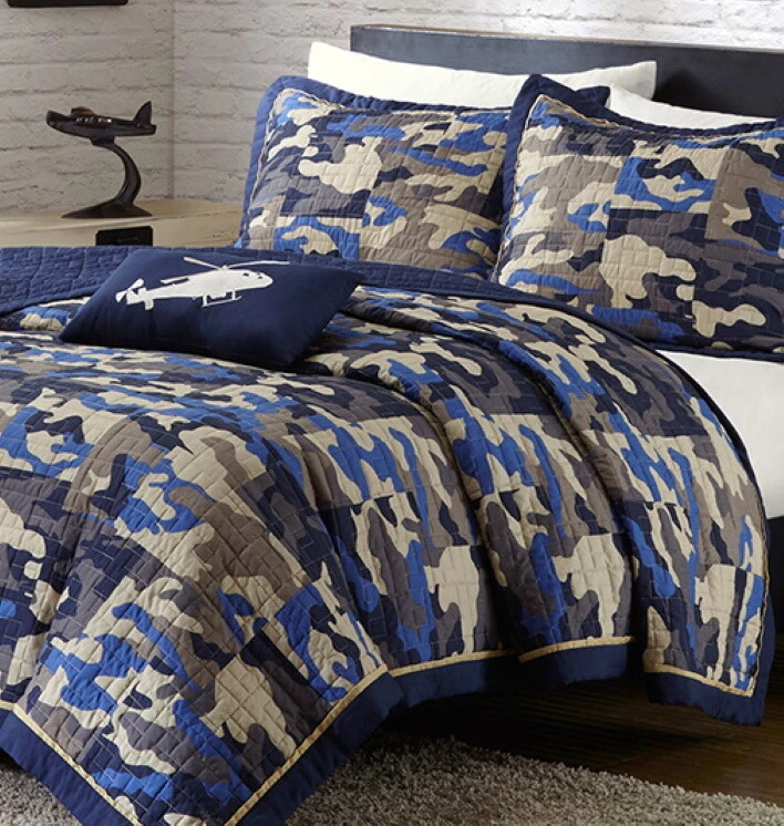 Blue camo top twin comforter set