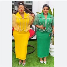 Women African Dashiki Kaftan Dresses 2 Piece Short Sleeve Top and Skirt Set