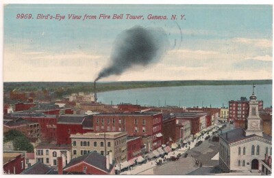 Postcard NY Birdseye View from Fire Bell Tower, Geneva to Walworth New York 1913