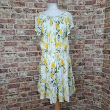 Fat Face Dress 18 Yellow Cream Floral Flare Knee Length