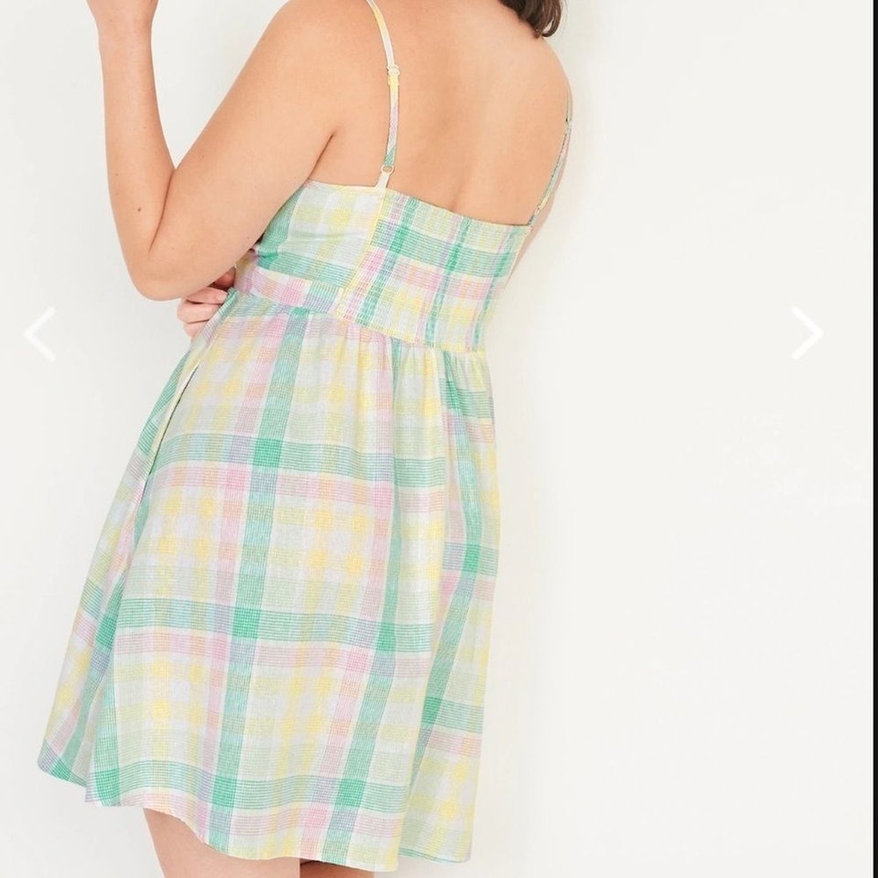 NWT Old Navy Fit & Flare TieFront Smock Print Mini Cami Dress Pastel