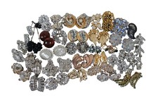 Lot of 34 Pairs Clip On Screw Back Earrings Rhinestone Costume Jewelry