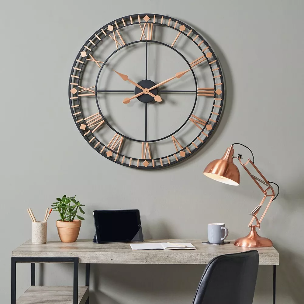 Large Wall Clock Kitchen Living Room Industrial Roman Numerals