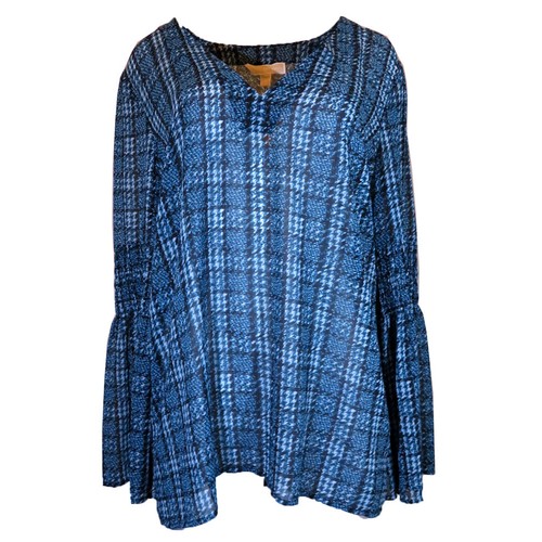 Michael Kors Tweed Haberdashery Print Georgette Bell Sleeve Tunic, Size-L - Picture 4 of 4