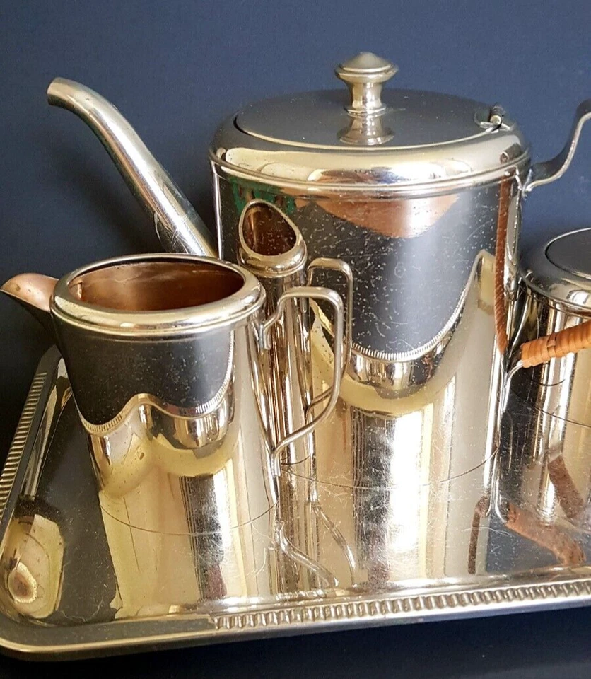 WMF Tablett Kaffeeset Straußenmarke Messing plaquiert M.Pl. 1910-1930 - Bild 2 von 4