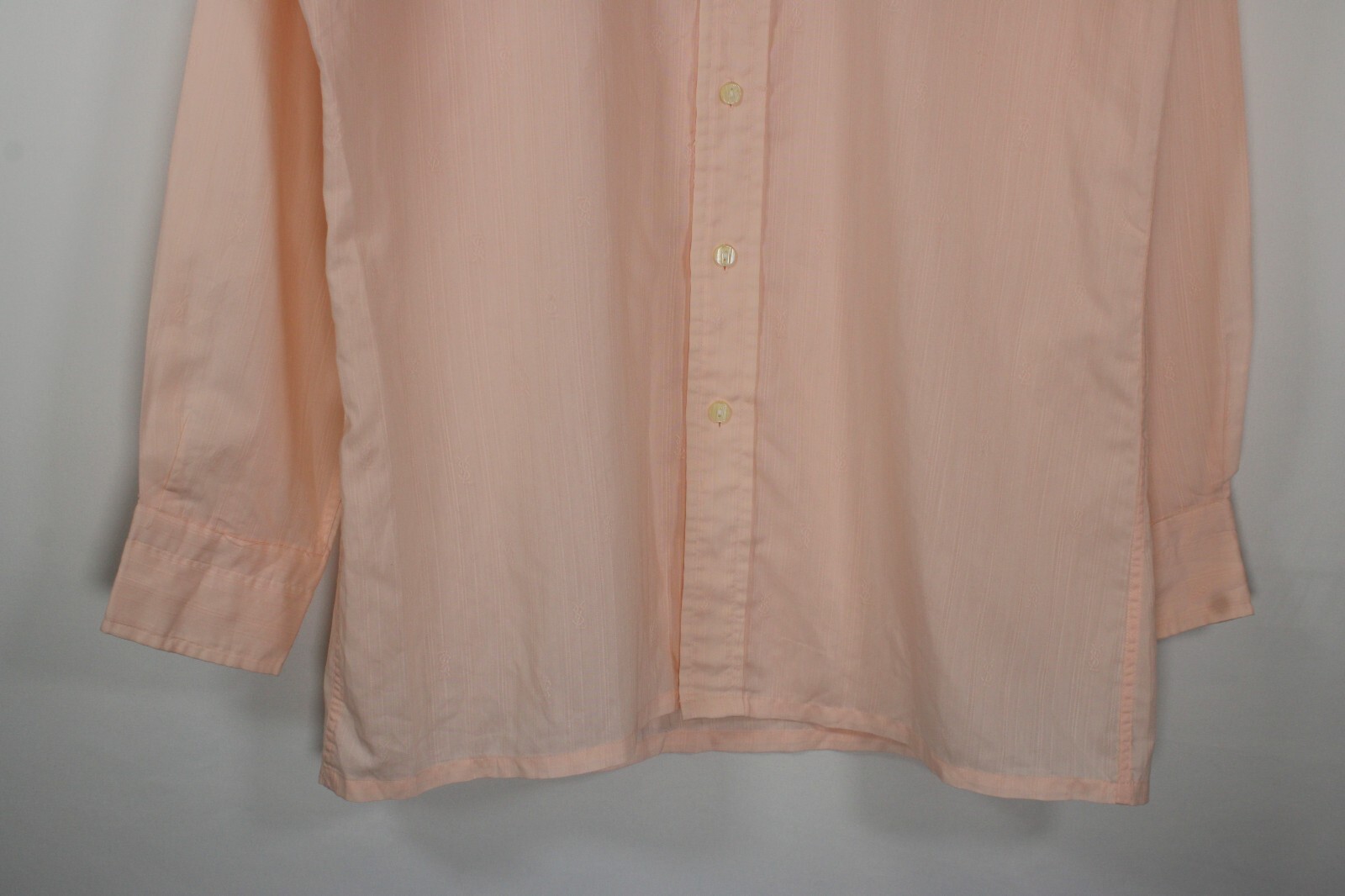 SAINT LAURENT YSL Camicia elegante vintage uomo 15 5" grande corallo anni 70 testurizzata logo goffrato elegante