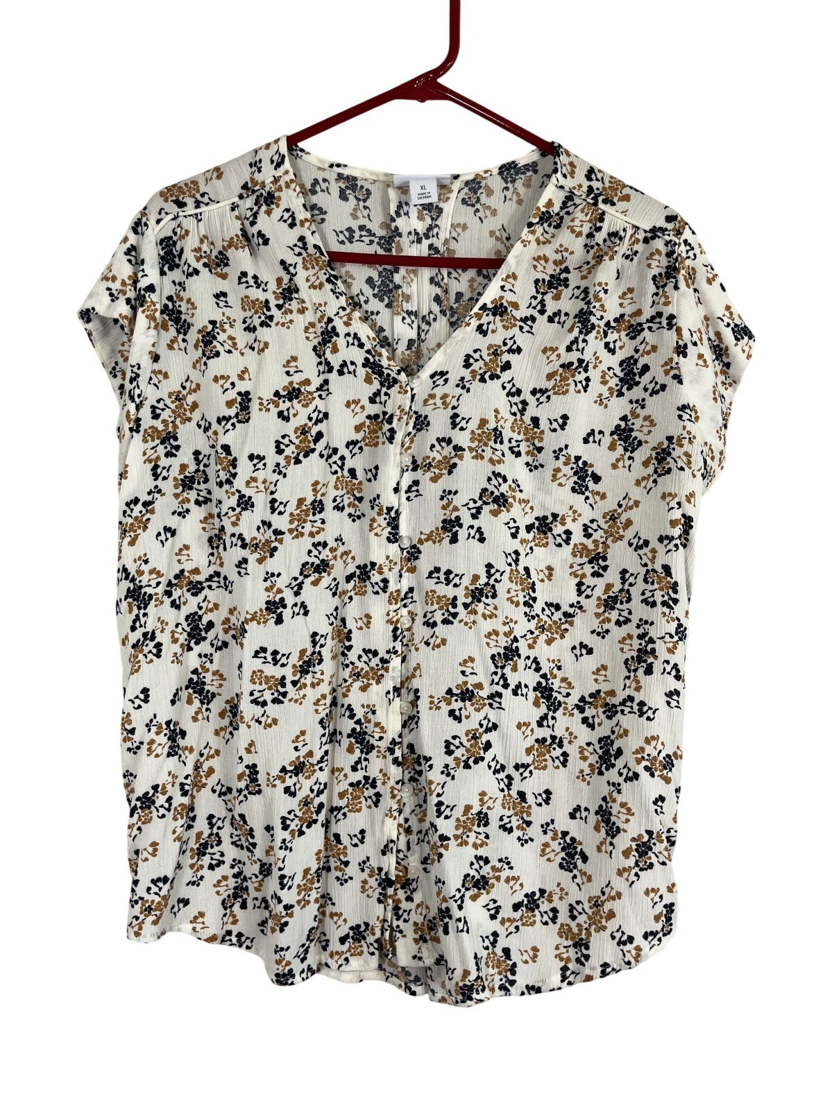 Liz Claiborne XL White Floral Crinkle Gauze Western Retro 80s Preppy Top