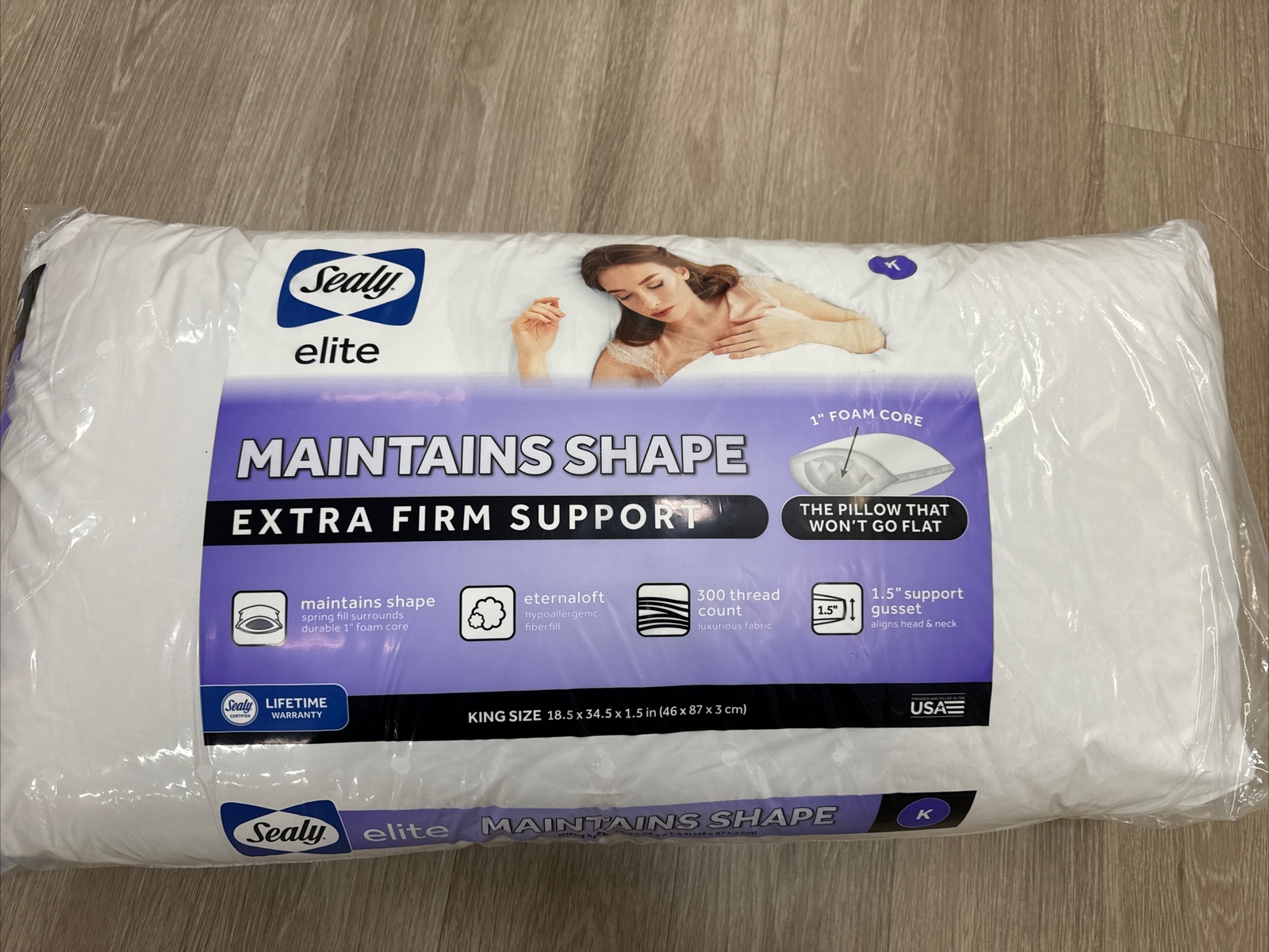 Sealy Extra Firm Support Maintain Shape Elite Pillow King Size NWT K