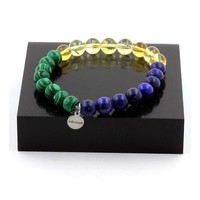 Armband Perlen Lapis Lazuli + Citrin + Malachit 8 Mm. Hergestellt In Frankreich.