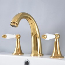 Gold Color Brass 3 Hole Widespread Bathroom Basin Sink Faucet Bath Tub Mixer Tap