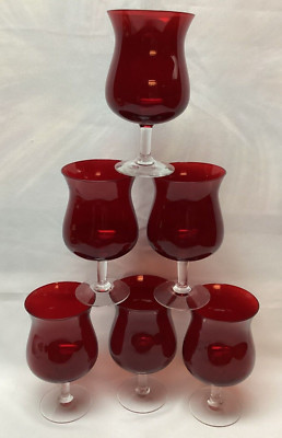 VINTAGE BLOWN GLASS RUBY RED WINE GOBLETS GLASSES 5'' TALL BY EBELING & REUSS