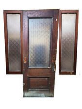 Antique Colonial Glass  Oak Door  Sidelights 32x83 Florentine Set 2