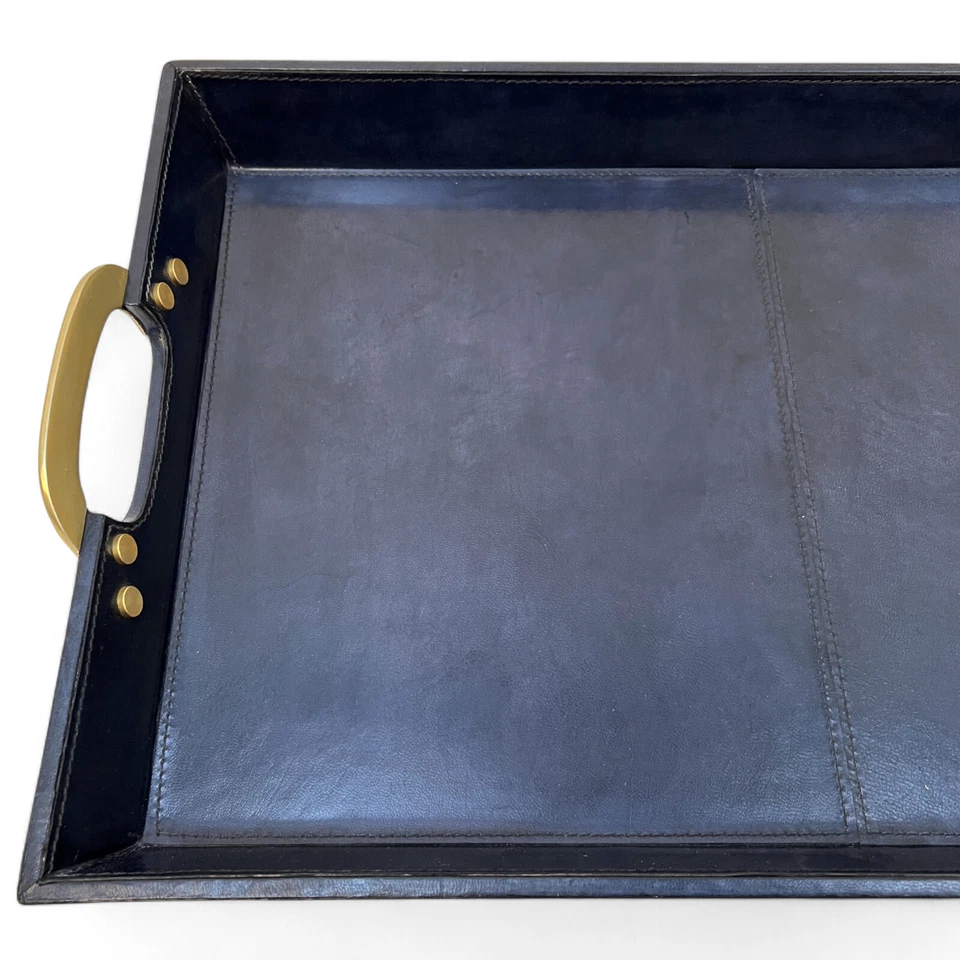 Ralph Lauren 风格现代海军皮革服务托盘,灵感来自 Adnet — 第 3/3 张图片