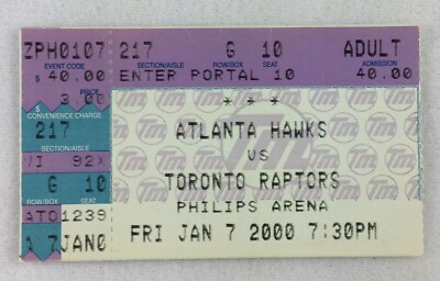 NBA 2000 01/07 Toronto Raptors at Atlanta Hawks Ticket-Vince Carter 34 pts.