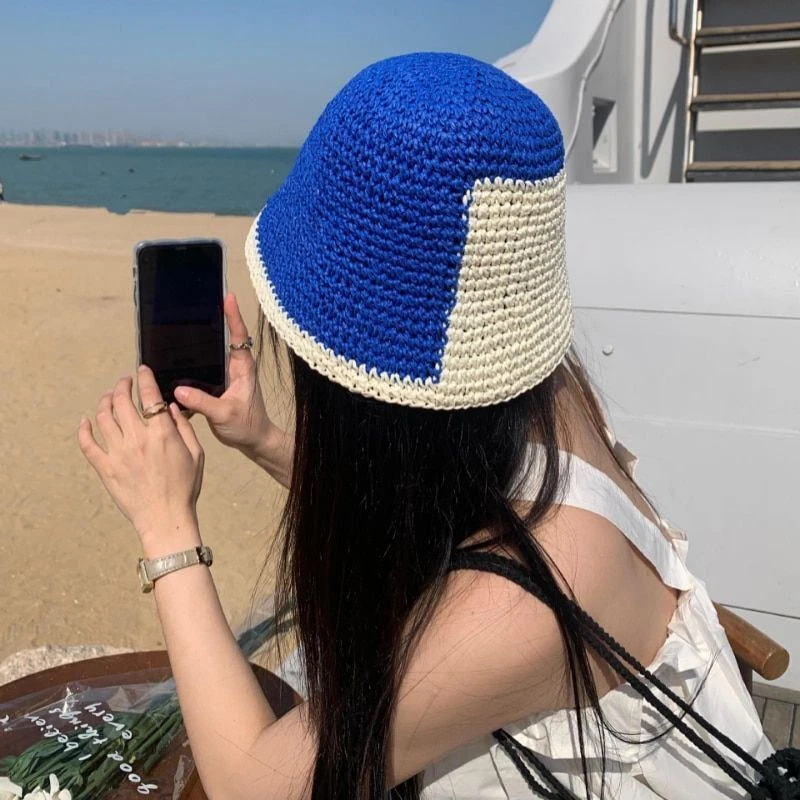 Summer Stitching Bucket Hat Hollow Breathable Bob Cap Women Headwear Accessory